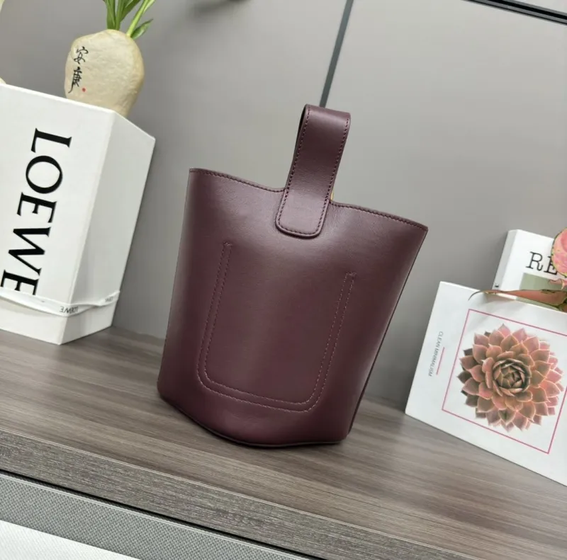 Loewe Burgundy Leather Bucket Bag - Image 3