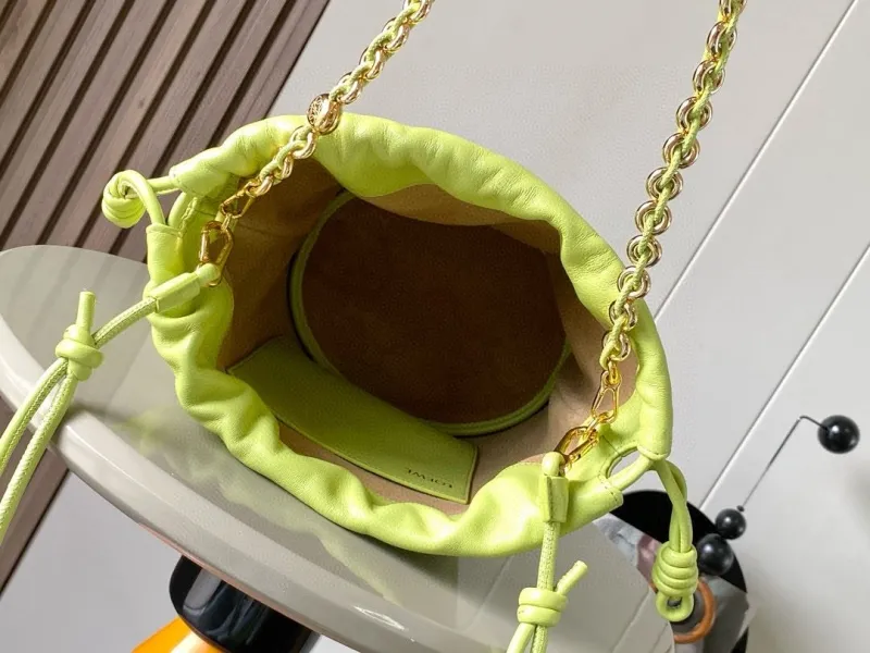 LOEWE Lime Green Leather Bucket Bag - Image 8