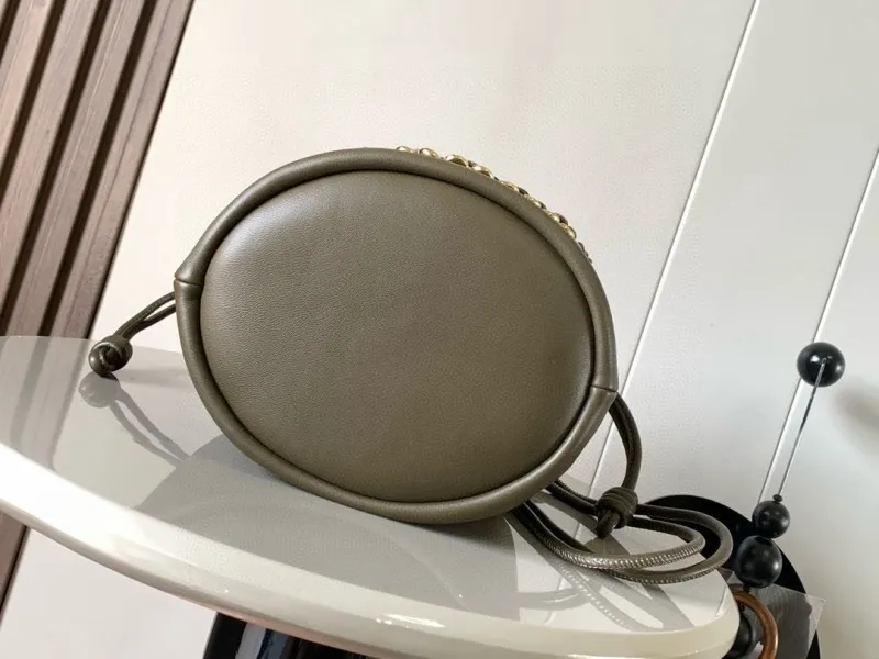 LOEWE Olive Green Leather Bucket Bag with Chain 89 - Image 3