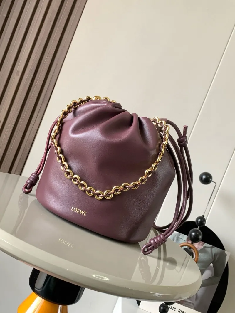 LOEWE Plum Leather Bucket Bag with Chain