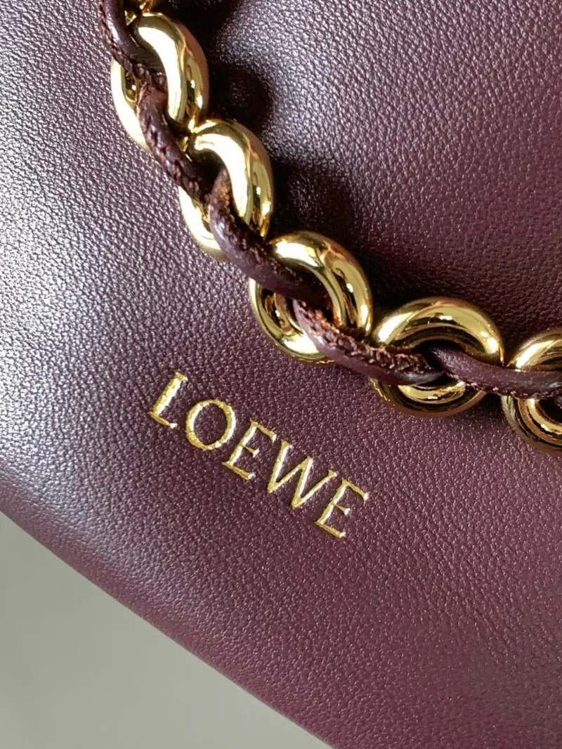 LOEWE Plum Leather Bucket Bag with Chain - Image 5