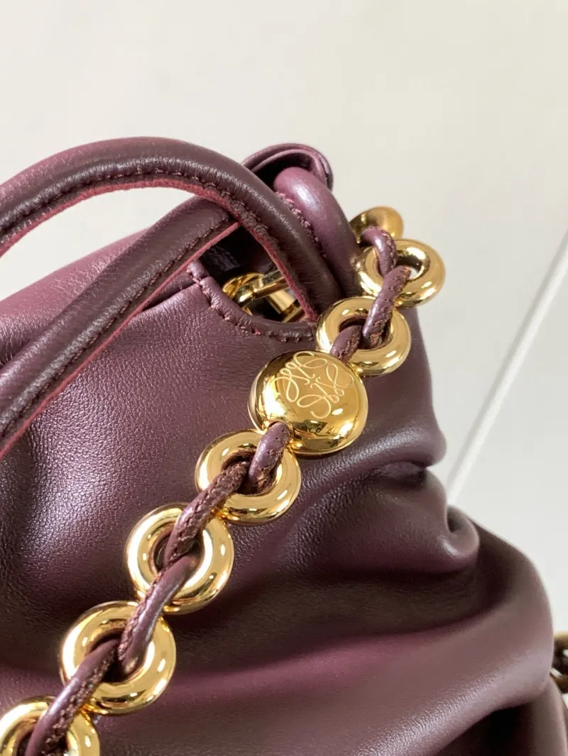 LOEWE Plum Leather Bucket Bag with Chain - Image 6