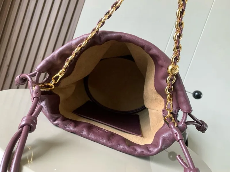 LOEWE Plum Leather Bucket Bag with Chain - Image 8