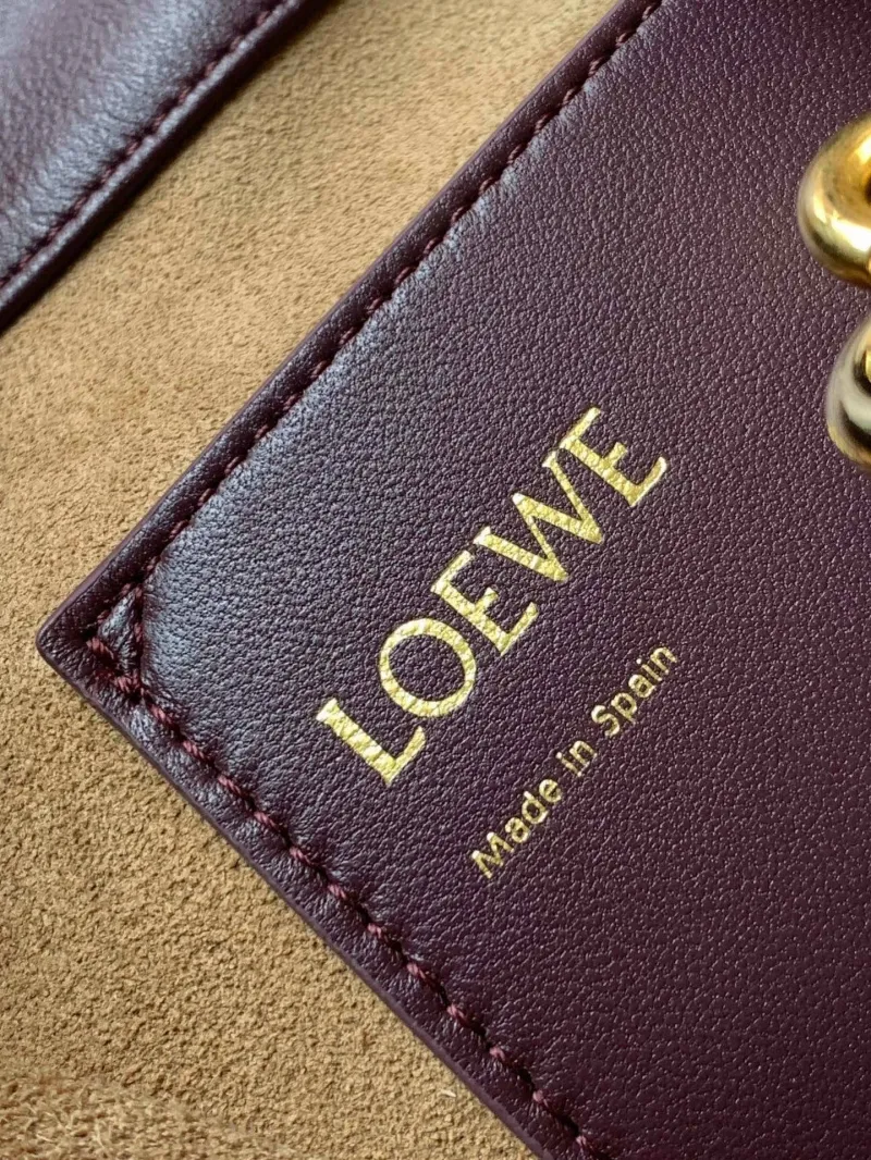LOEWE Plum Leather Bucket Bag with Chain - Image 9