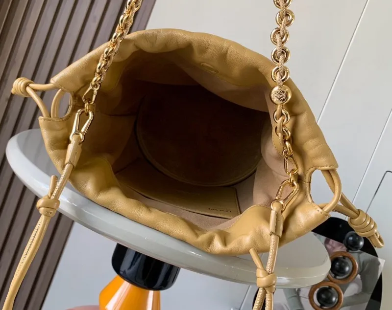 Loewe Tan Leather Bucket Bag with Gold Chain - Image 8