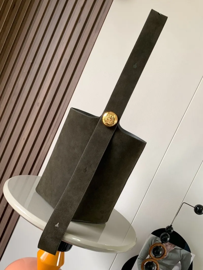 Loewe Dark Green Suede Bucket Bag