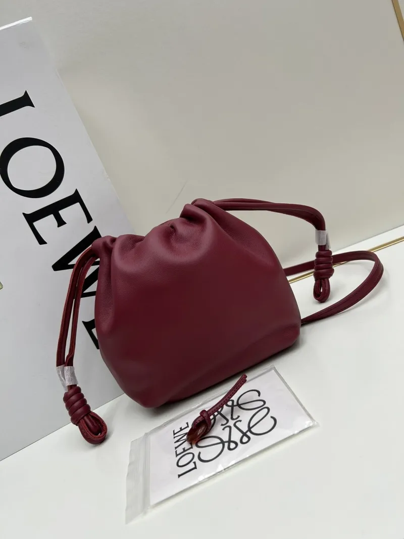 LOEWE Burgundy Leather Bucket Bag 108 - Image 7