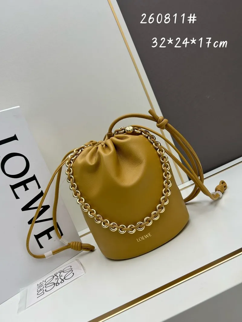 LOEWE Mustard Yellow Leather Bucket Bag