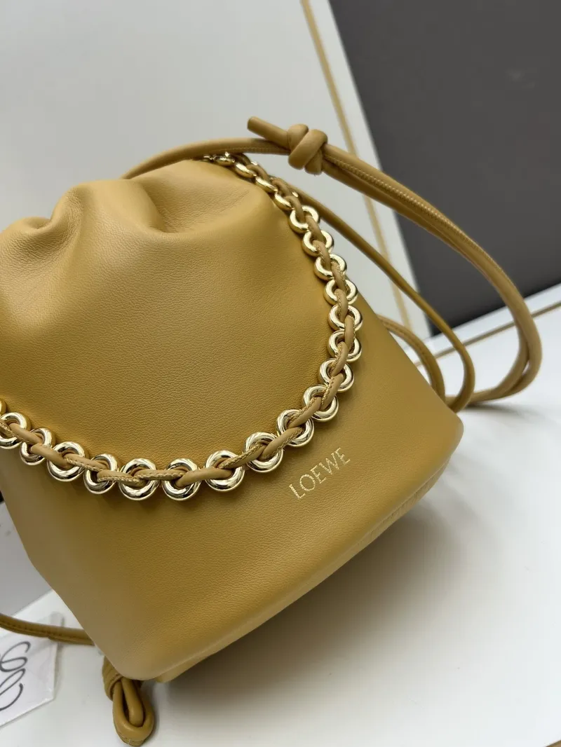 LOEWE Mustard Yellow Leather Bucket Bag - Image 4