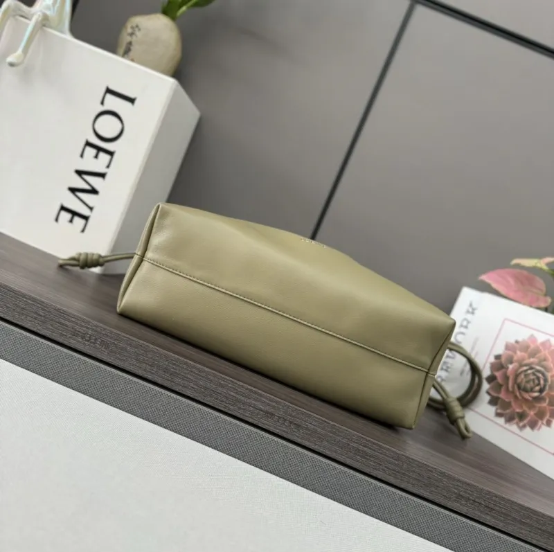 LOEWE Light Olive Leather Drawstring Clutch Bag - Image 4