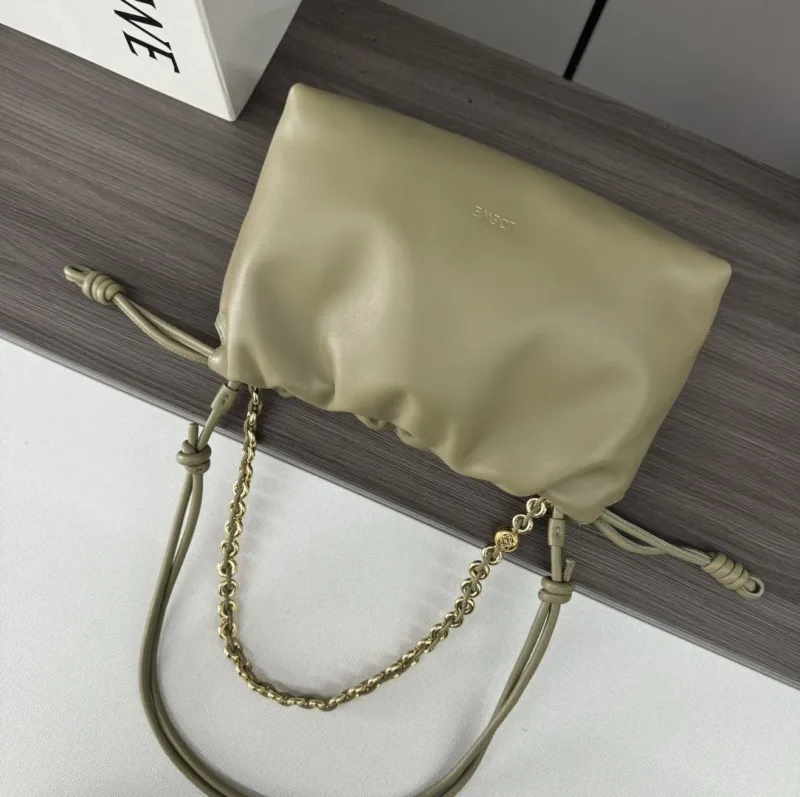 LOEWE Light Olive Leather Drawstring Clutch Bag - Image 6