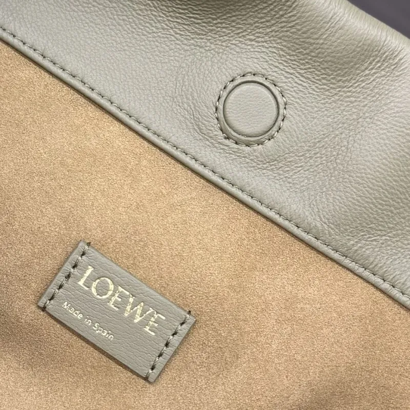 LOEWE Light Olive Leather Drawstring Clutch Bag - Image 9