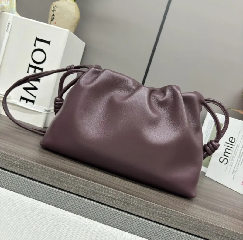 LOEWE Clutch-114 Dark Purple Leather Clutch Bag - Image 3