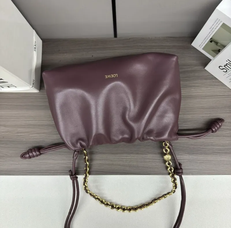 LOEWE Clutch-114 Dark Purple Leather Clutch Bag - Image 5