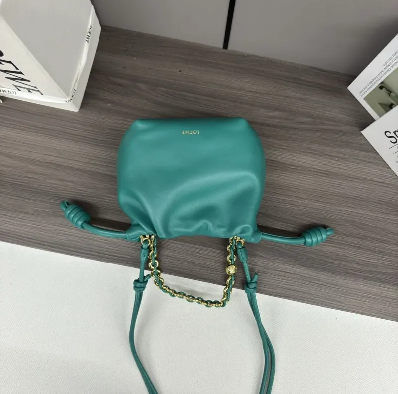 LOEWE Teal Leather Bucket Crossbody Bag - Image 4