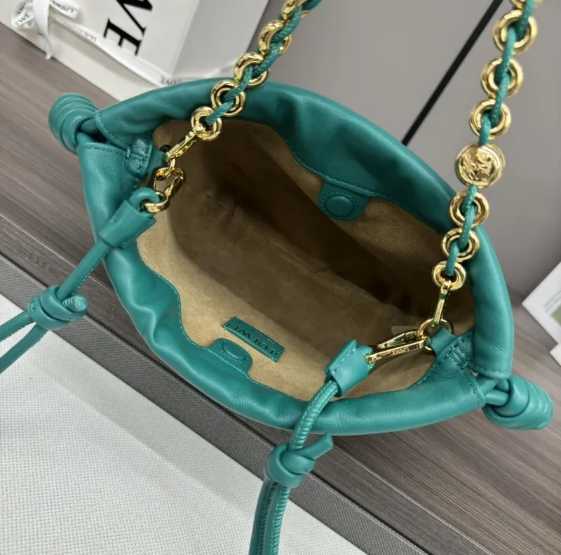 LOEWE Teal Leather Bucket Crossbody Bag - Image 7