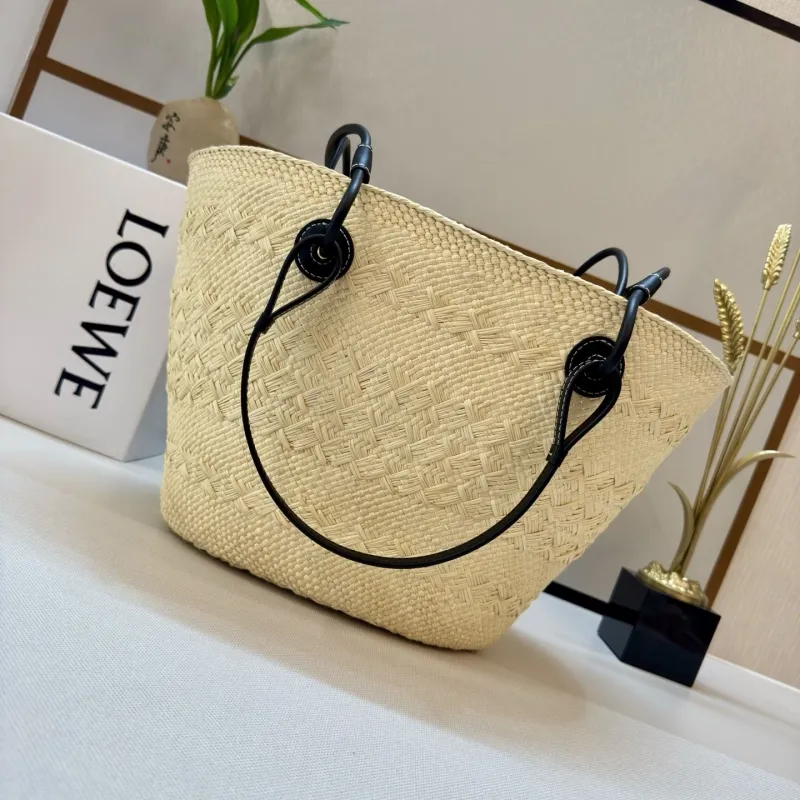 LOEWE Beige Woven Straw Tote Bag - Image 3