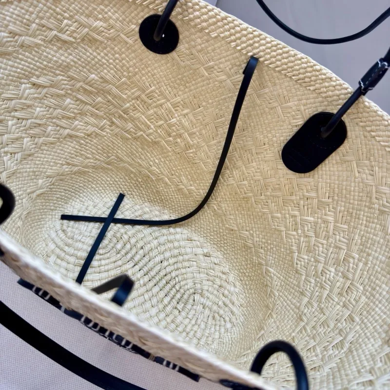 LOEWE Beige Woven Straw Tote Bag - Image 8