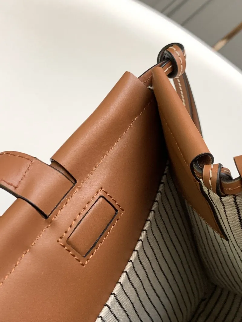 LOEWE Cream and Brown Canvas Leather Tote Bag - Image 7