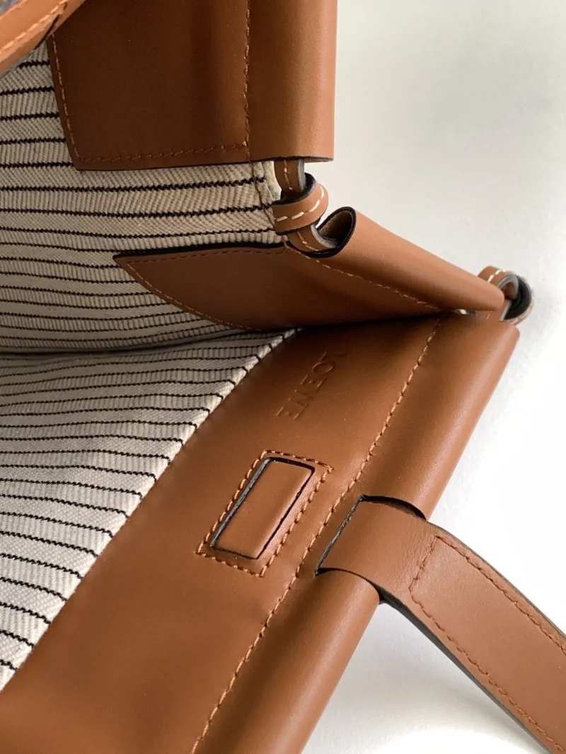 LOEWE Cream and Brown Canvas Leather Tote Bag - Image 8