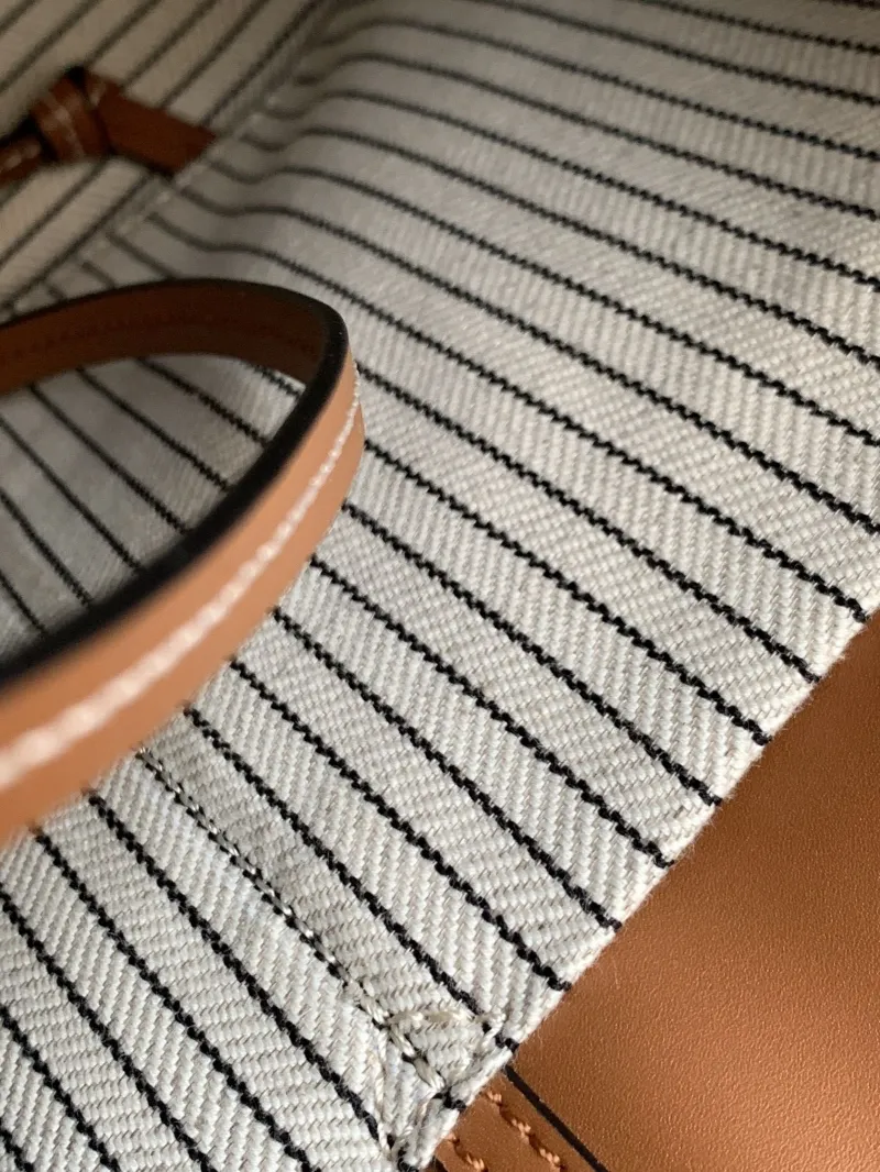 LOEWE Cream and Brown Canvas Leather Tote Bag - Image 9