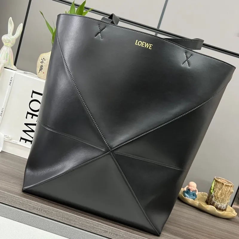LOEWE Black Leather Shopping Tote Bag