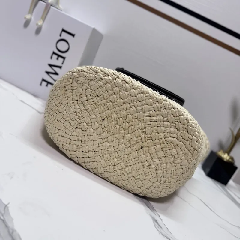 Loewe Straw Tote Bag Beige Black Handles 44 - Image 4