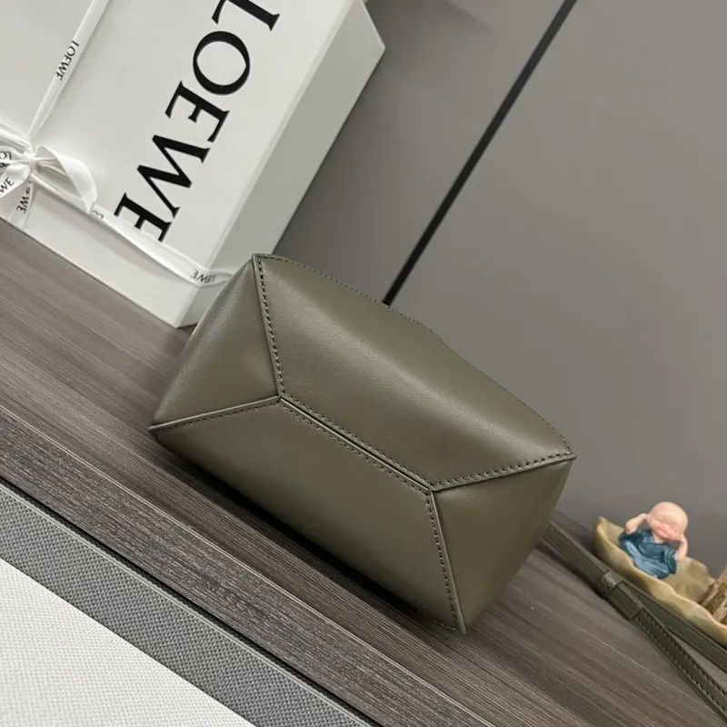 LOEWE Olive Green Leather Tote Bag - Image 4