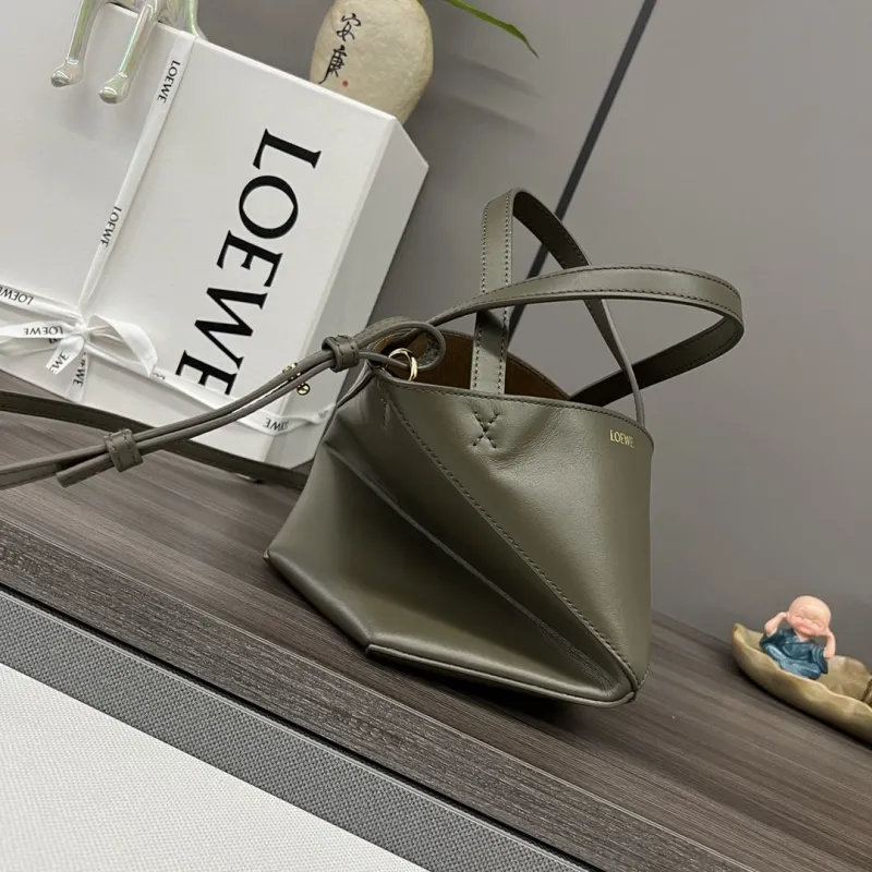 LOEWE Olive Green Leather Tote Bag - Image 5