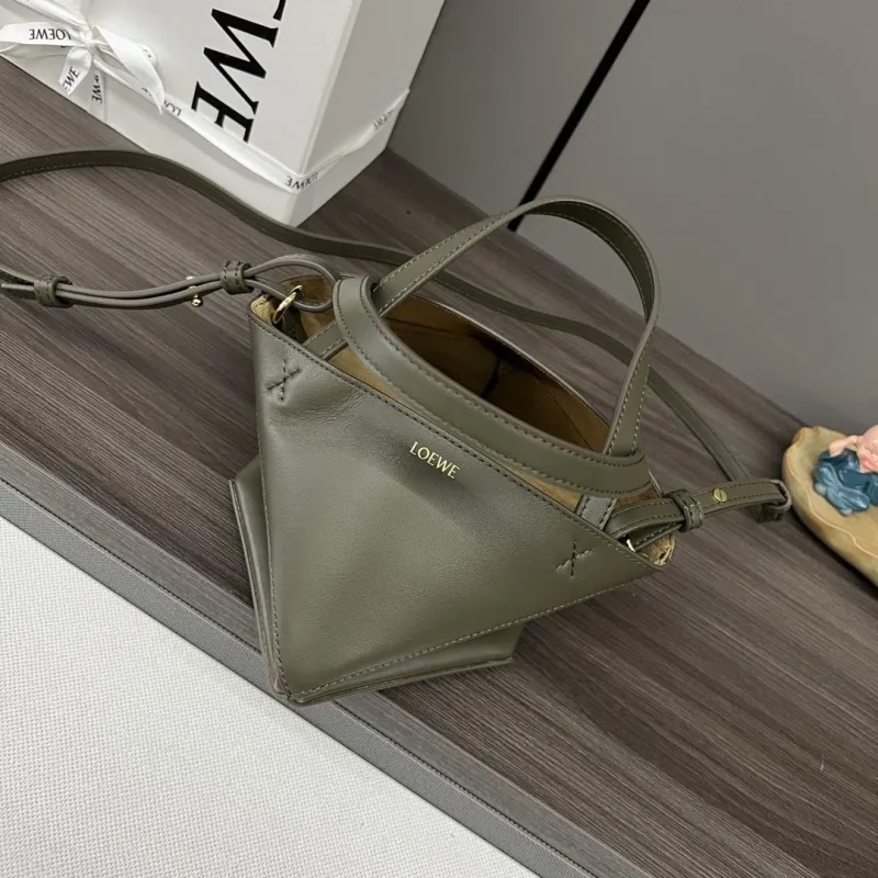 LOEWE Olive Green Leather Tote Bag - Image 6