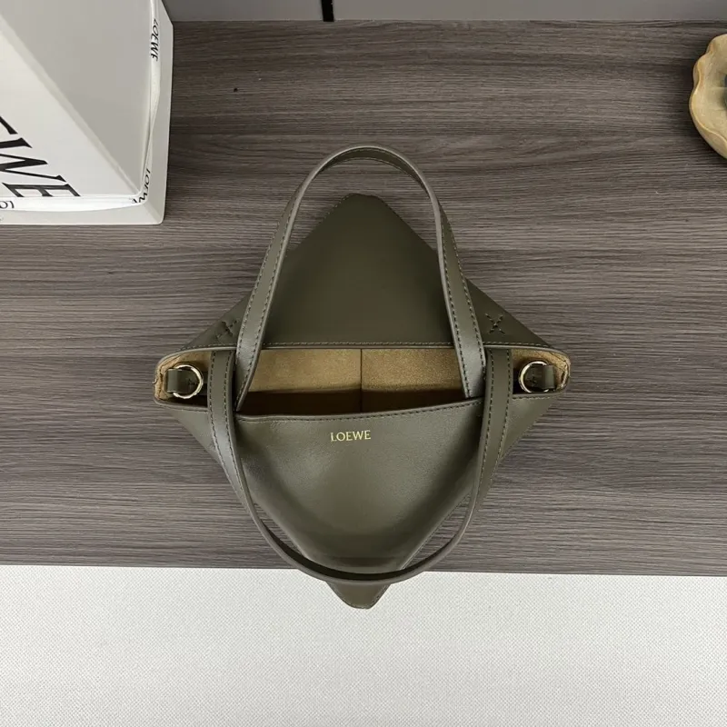 LOEWE Olive Green Leather Tote Bag - Image 7