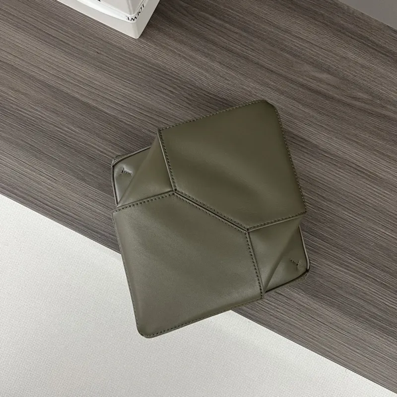 LOEWE Olive Green Leather Tote Bag - Image 8