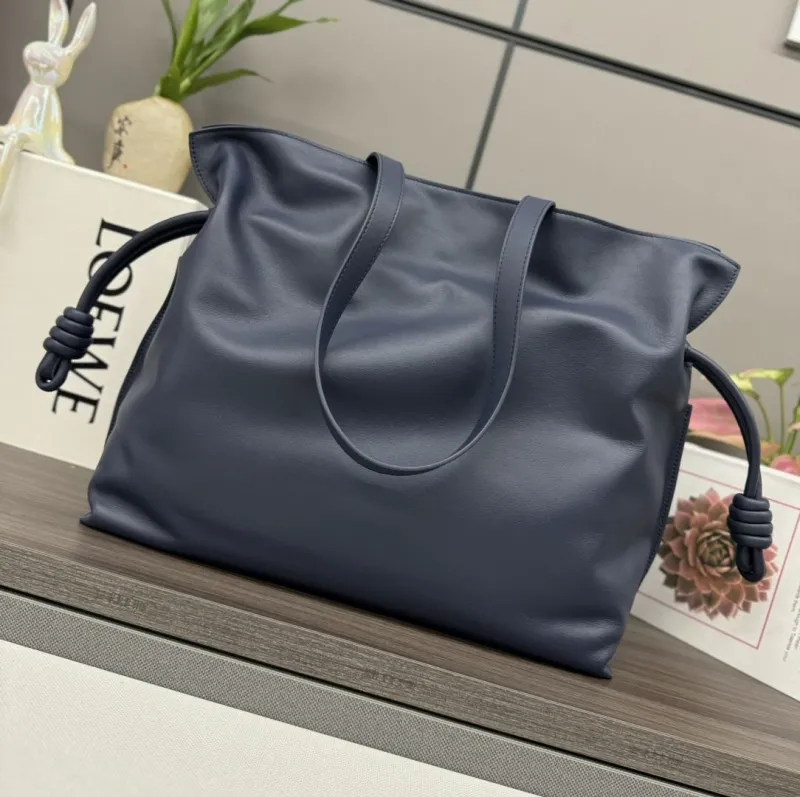 LOEWE Navy Blue Leather Tote Bag - Image 3