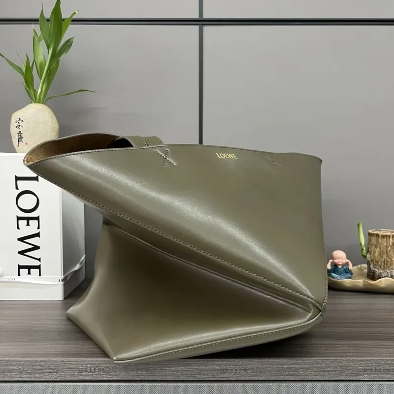 LOEWE Olive Green Leather Tote Bag - Image 6