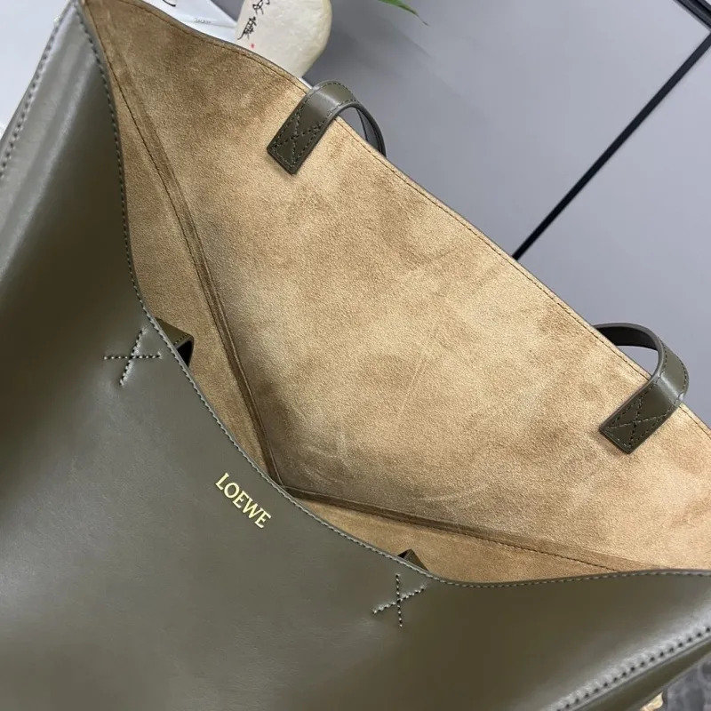 LOEWE Olive Green Leather Tote Bag - Image 8