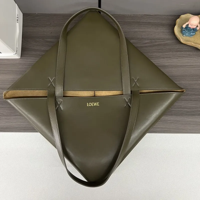 LOEWE Olive Green Leather Tote Bag - Image 9