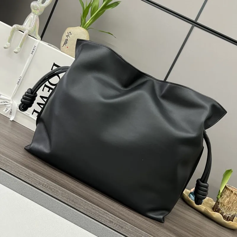 Loewe Black Leather Shopping Tote Bag - Image 3