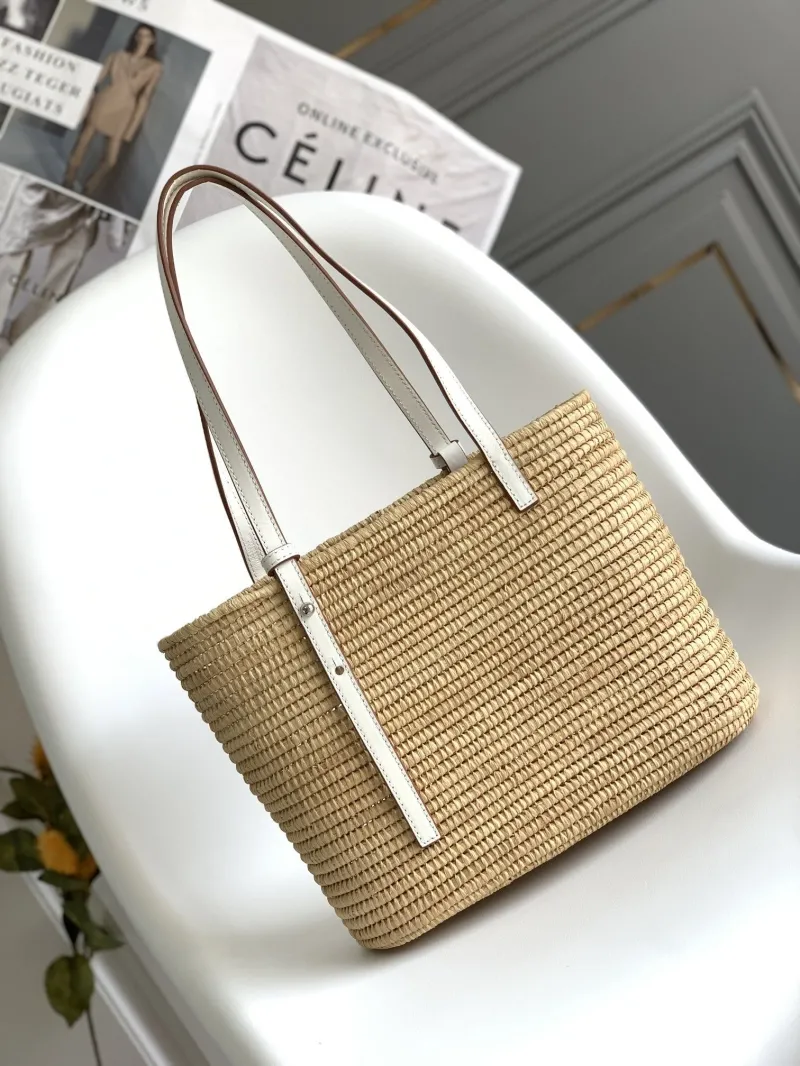 Loewe Natural Woven Straw Tote Bag with White Leather Trim - Image 3