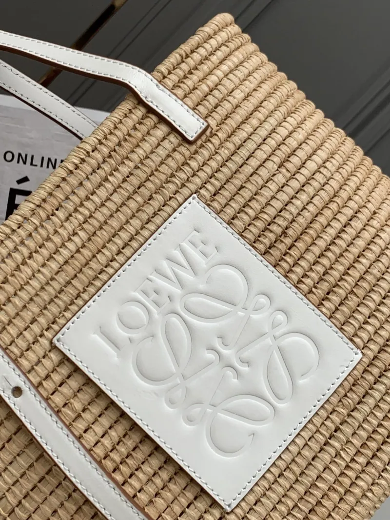 Loewe Natural Woven Straw Tote Bag with White Leather Trim - Image 4
