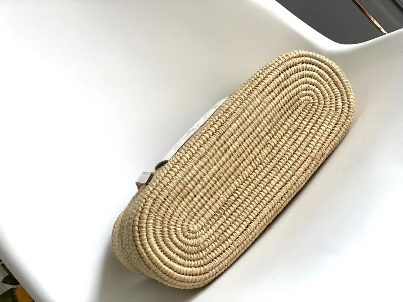 Loewe Natural Woven Straw Tote Bag with White Leather Trim - Image 5