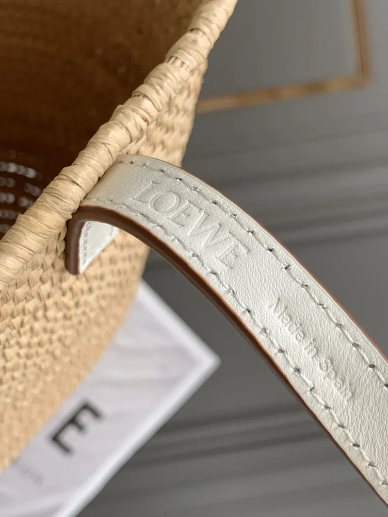 Loewe Natural Woven Straw Tote Bag with White Leather Trim - Image 7