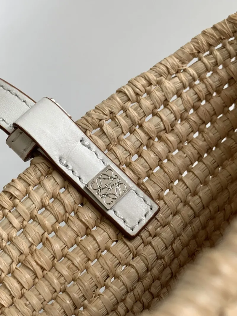 Loewe Natural Woven Straw Tote Bag with White Leather Trim - Image 9