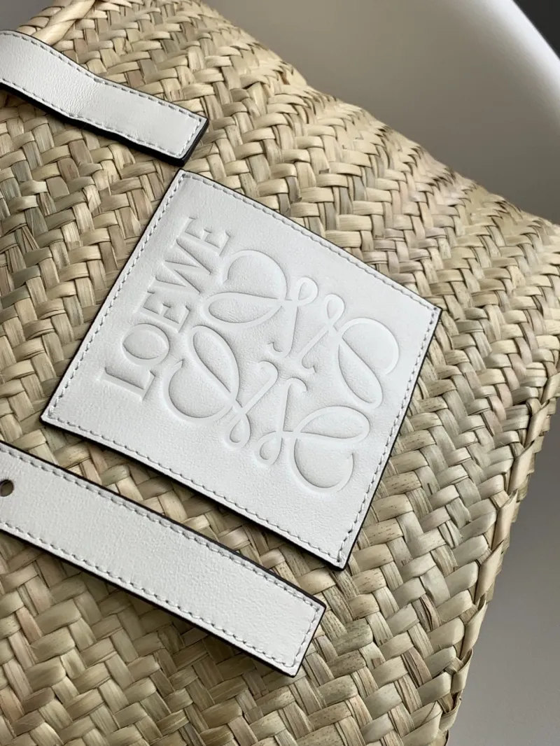 LOEWE White Leather Straw Shopping Tote Bag 106 - Image 4