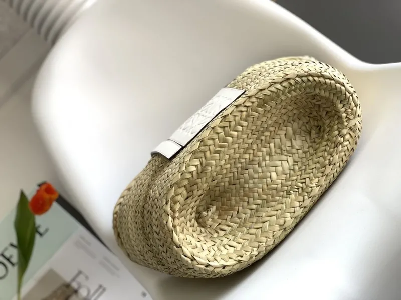 LOEWE White Leather Straw Shopping Tote Bag 106 - Image 5