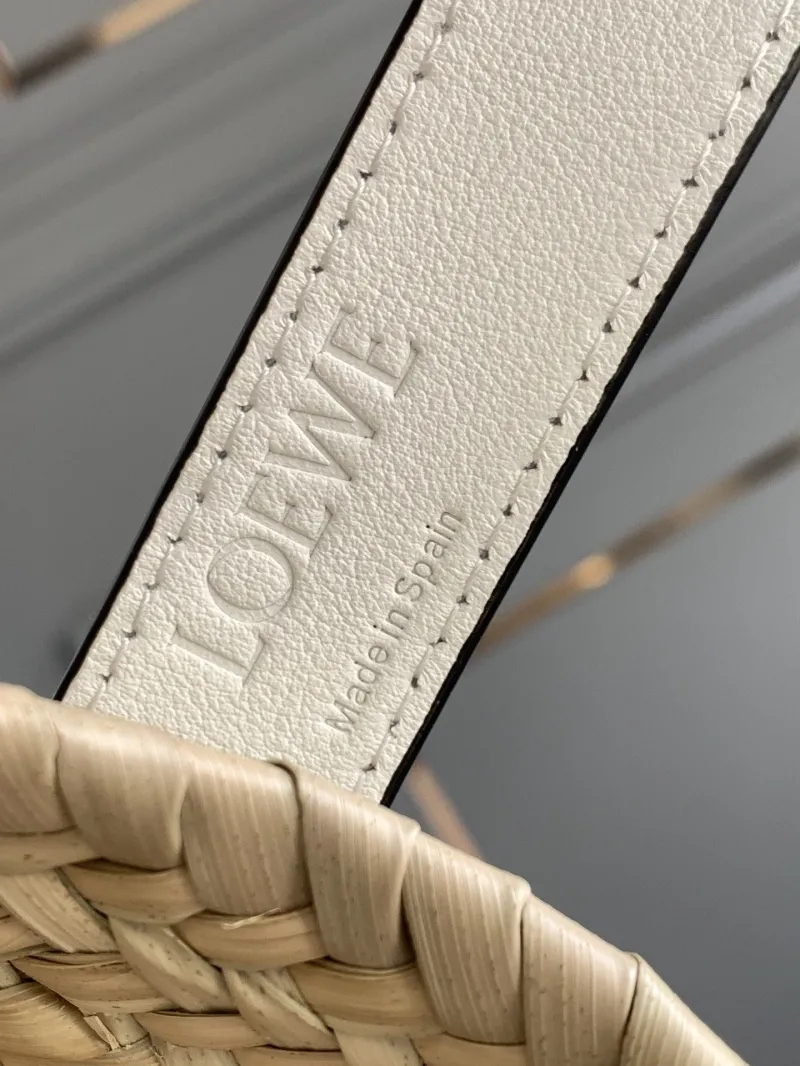 LOEWE White Leather Straw Shopping Tote Bag 106 - Image 6