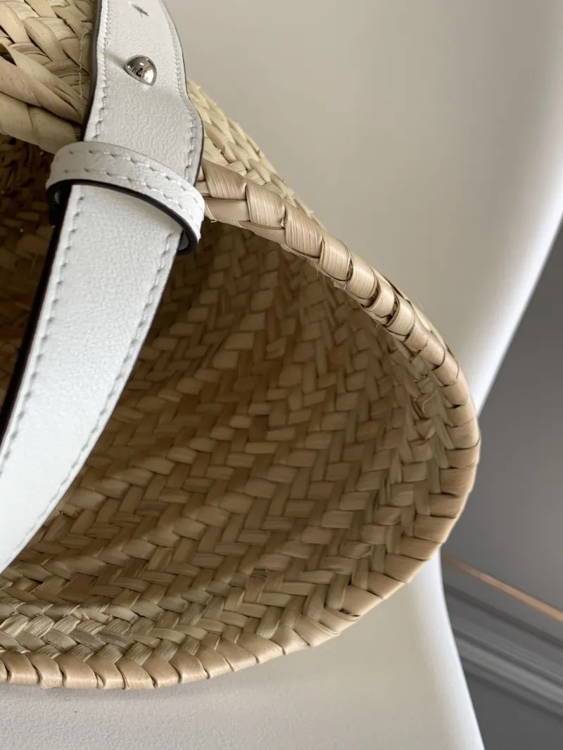 LOEWE White Leather Straw Shopping Tote Bag 106 - Image 7