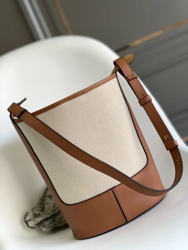 Loewe Beige Brown Canvas Leather Bucket Bag - Image 3