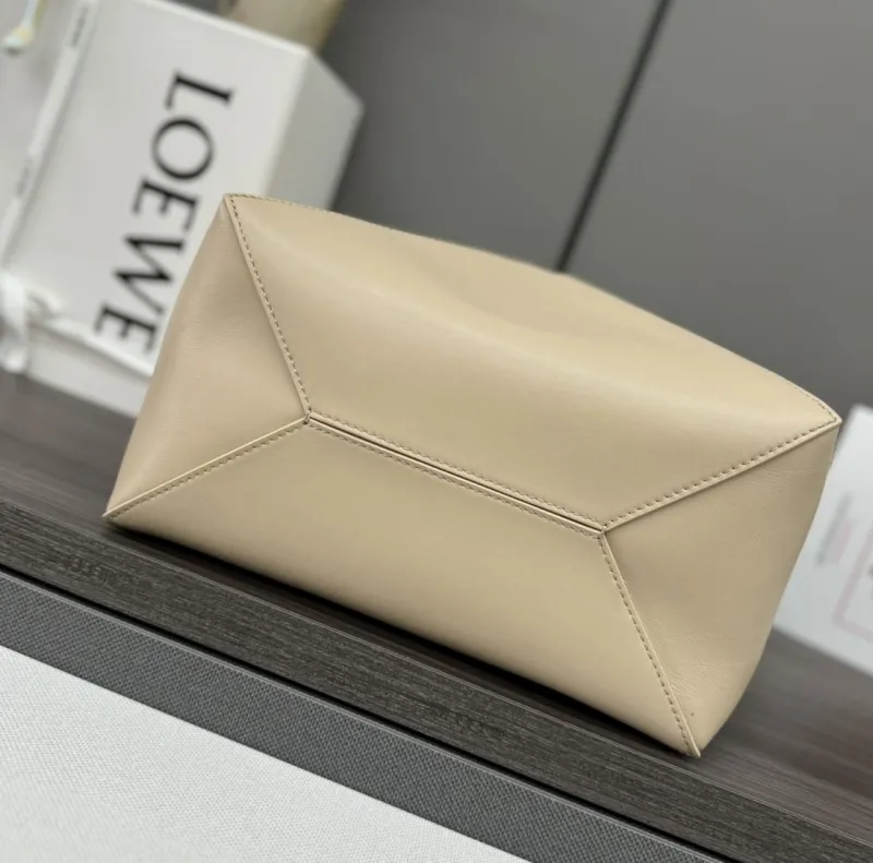 LOEWE Beige White Leather Shopper Tote Bag - Image 4