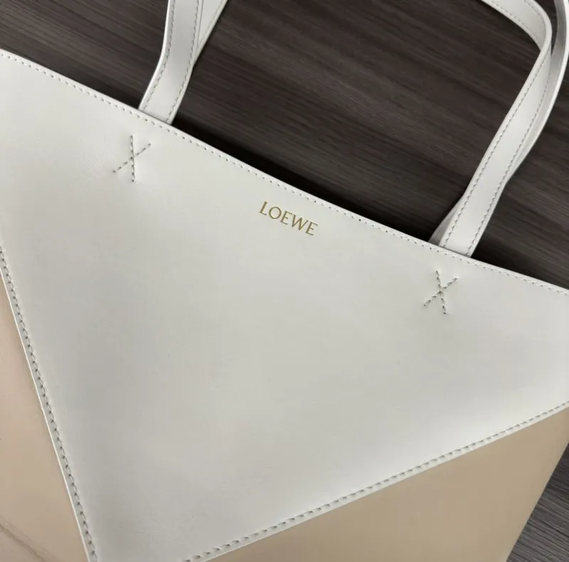 LOEWE Beige White Leather Shopper Tote Bag - Image 5