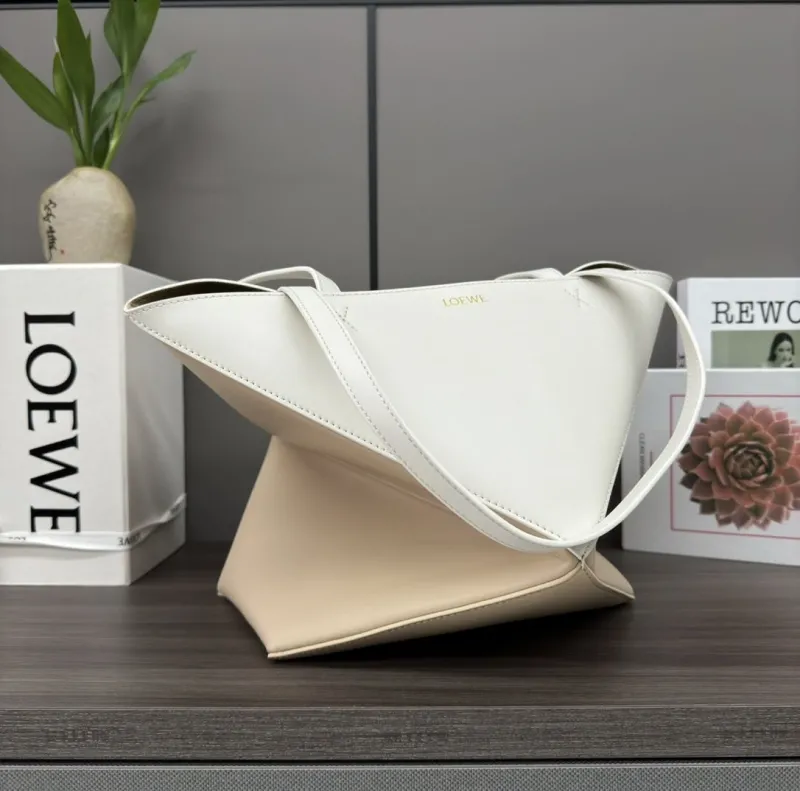 LOEWE Beige White Leather Shopper Tote Bag - Image 6